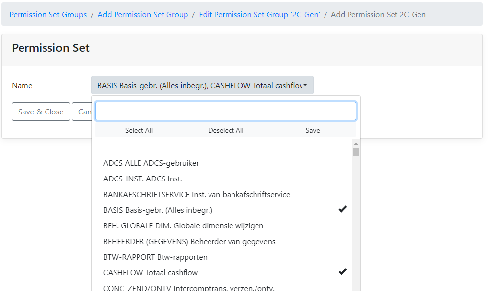 adding permission sets to group